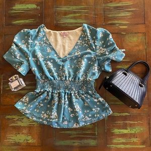 Turquoise Floral Blouse